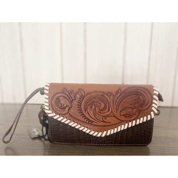 Myra Genuine Leather Hand Tooled Crossbody Wallet - Picture 5 of 10